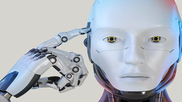 This image shows a detailed 3D rendering of a humanoid robot.