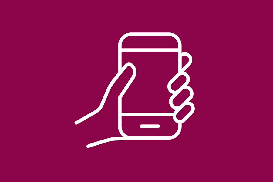 Icon zeigt eine Hand, das ein Smartphone hoch hält
