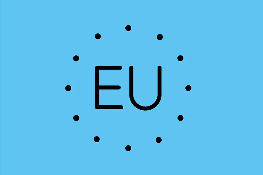A white icon shows the EU symbol on a light blue background